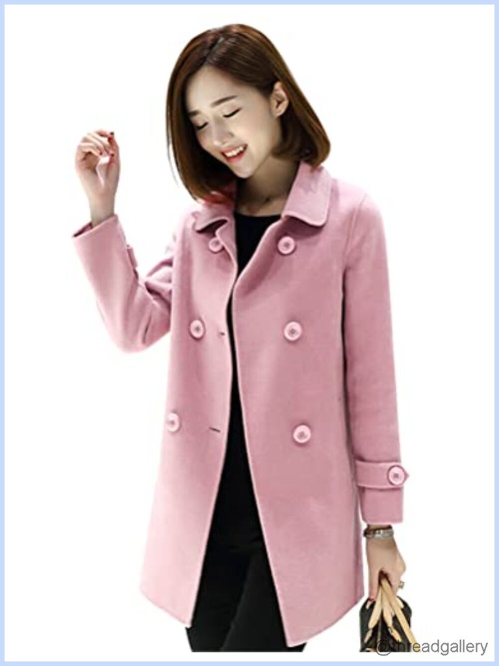 Womens Double Breasted Wool Blend Pea Coat Classic Fit Mid-Length Outwear